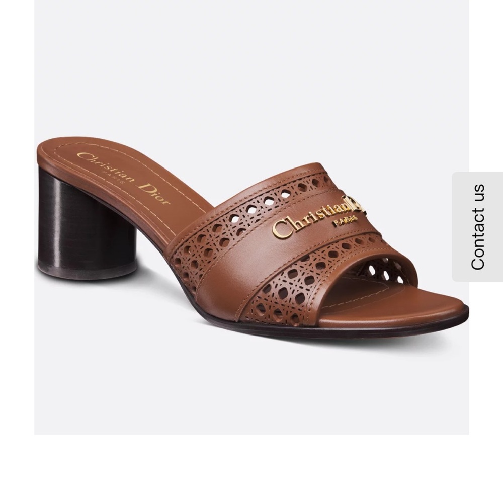 Dior Brown Leather Perforated Slide Mules with Gold Logo Accent